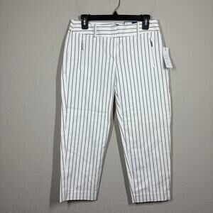 APT 9 Womens Size 4 Capri Torie Pants White Black Striped Cotton Zip Pockets